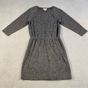 LOFT Petite women’s Gray 3/4 Sleeve sweater Dress with beaded top Detail,size SP